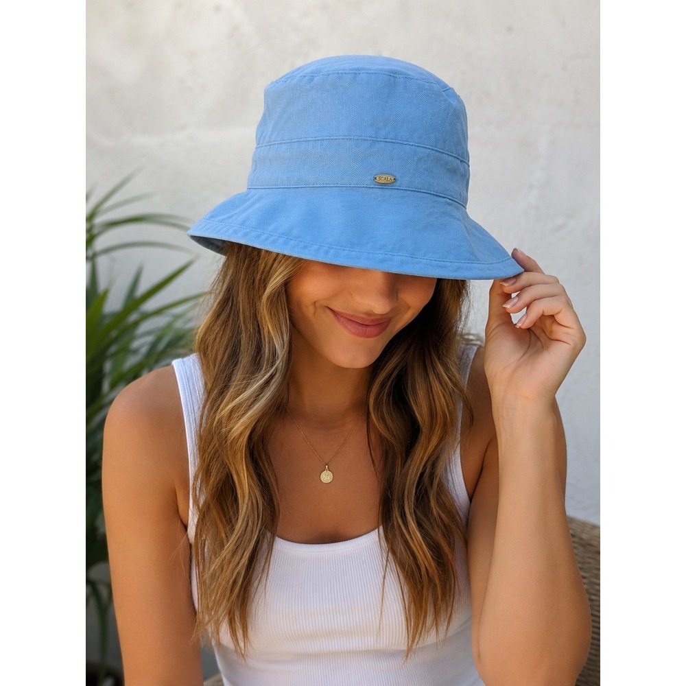 Scala Blue Cotton Bucket Hat UPF 50+ Sun Protection Adjustable